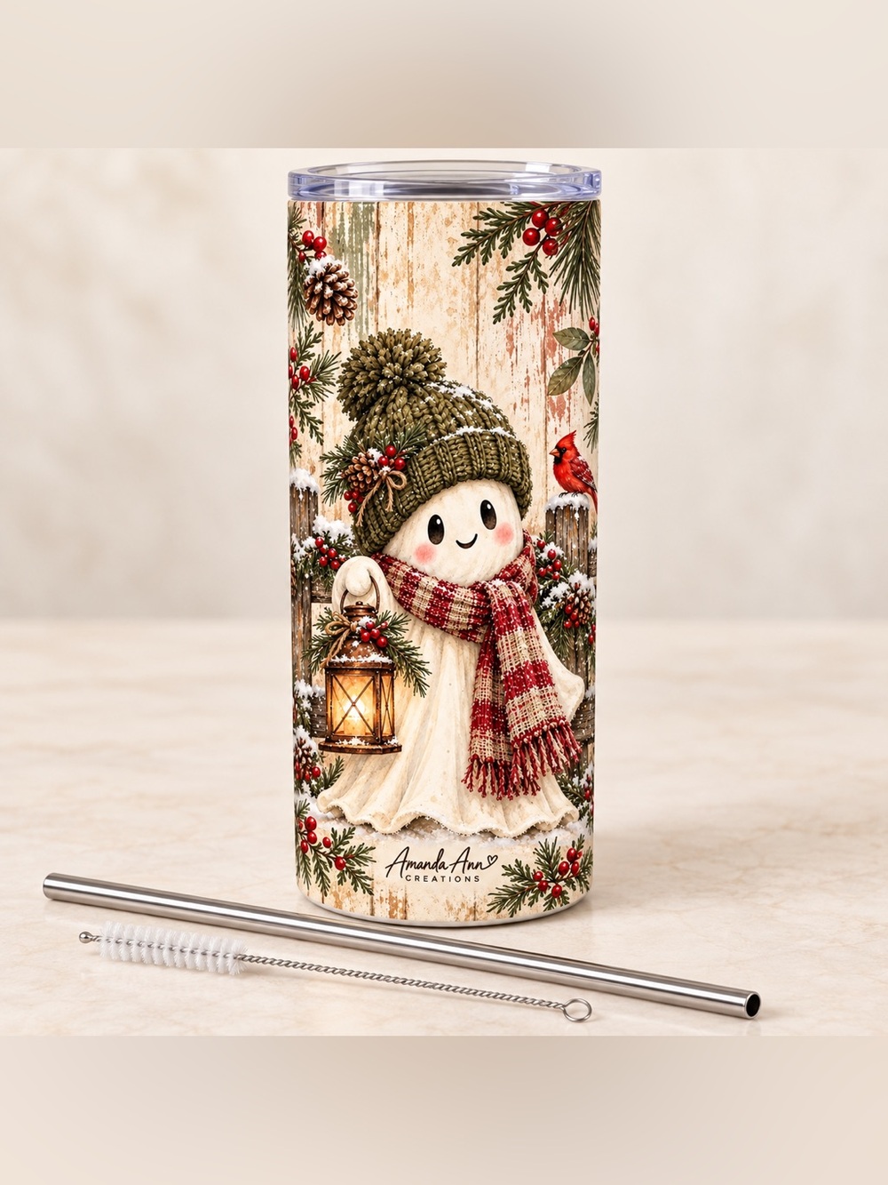 20 oz Rustic Christmas Ghost Tumbler | Cardinal & Lantern